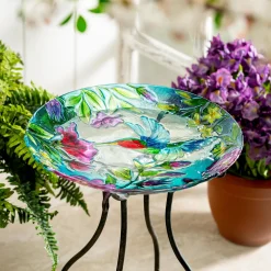 Plow & Hearth Birdbaths>18" Glass Bird Bath, Hummingbird