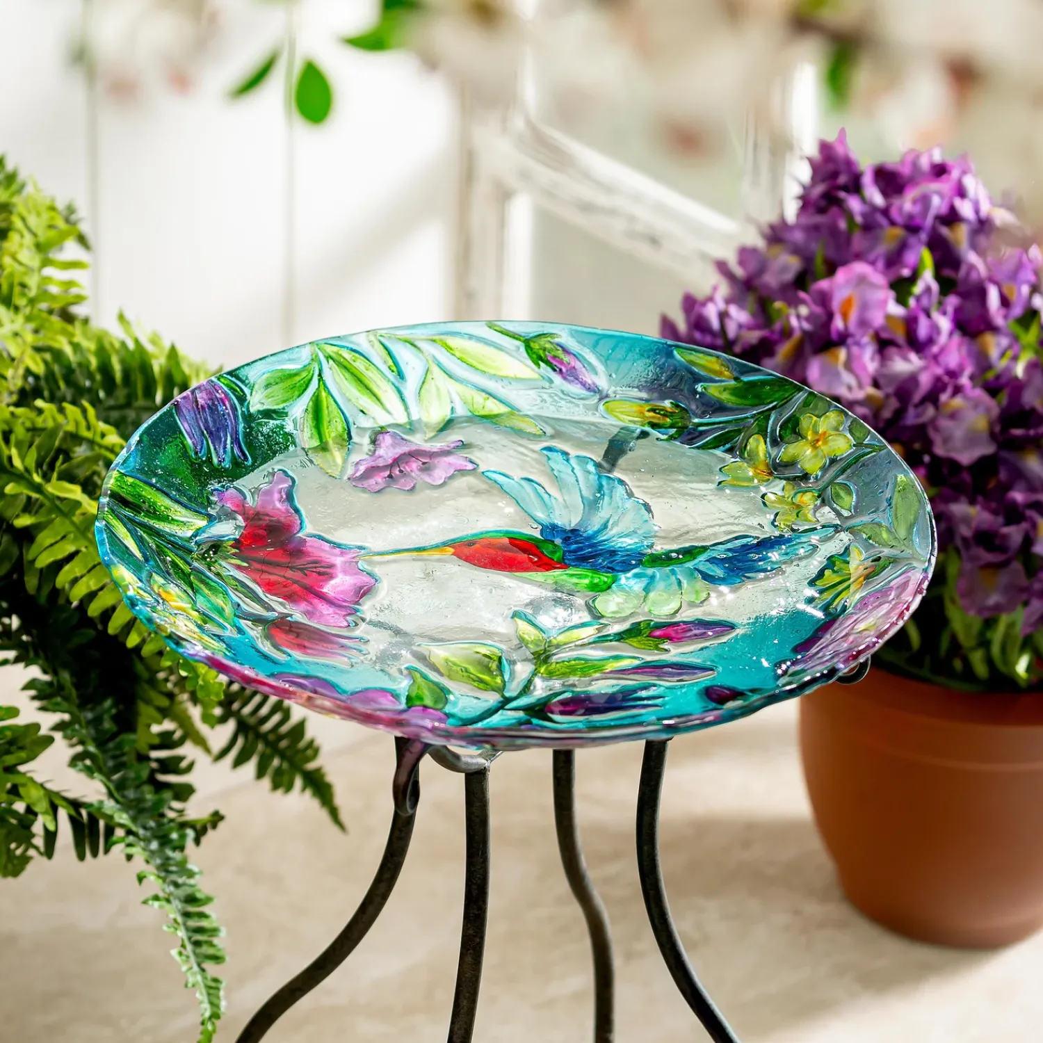 Plow & Hearth Birdbaths>18" Glass Bird Bath, Hummingbird