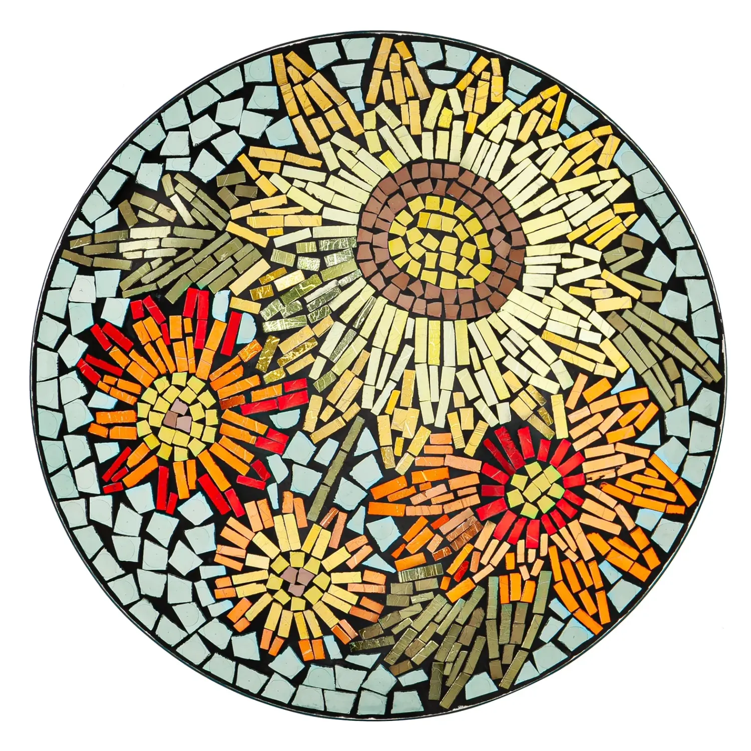 Plow & Hearth Birdbaths>18" Glass Bird Bath, Moasic Translucent and Metallic Finish