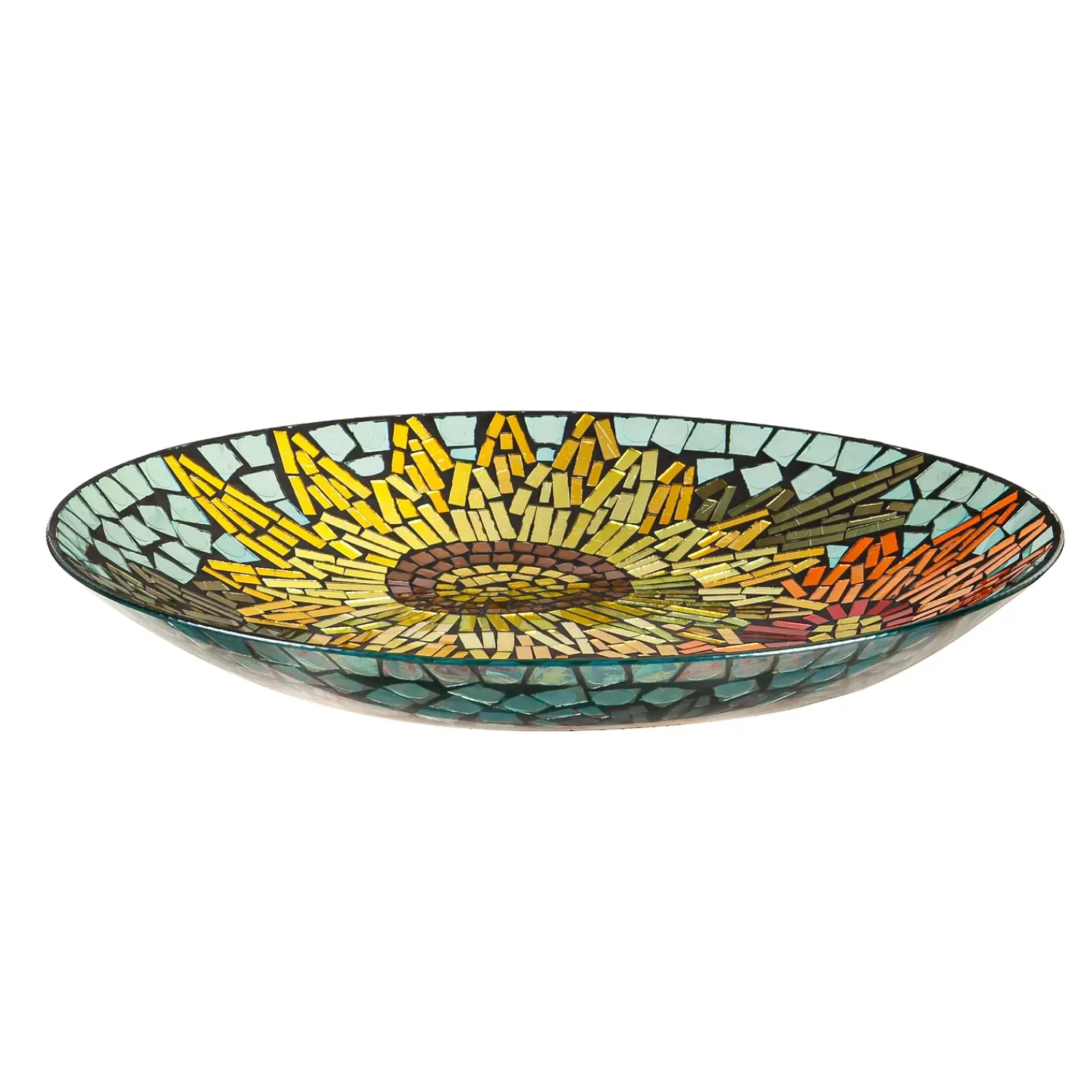Plow & Hearth Birdbaths>18" Glass Bird Bath, Moasic Translucent and Metallic Finish