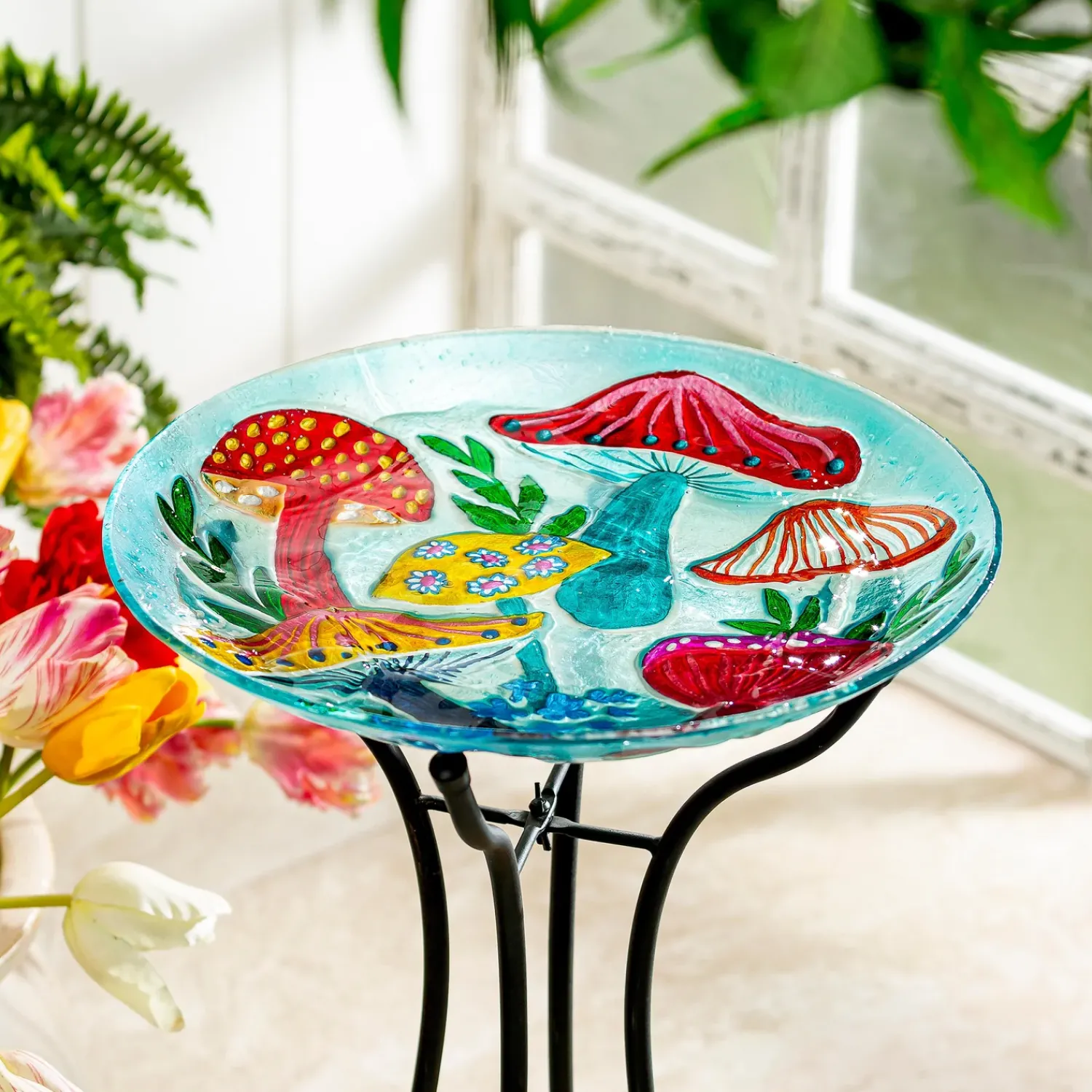 Plow & Hearth Birdbaths>18" Glass Bird Bath, Mushroom Group