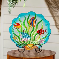Plow & Hearth Birdbaths>18" Glass Bird Bath, Sea Life