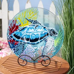 Plow & Hearth Birdbaths>18" Glass Bird Bath, Sea Turtle