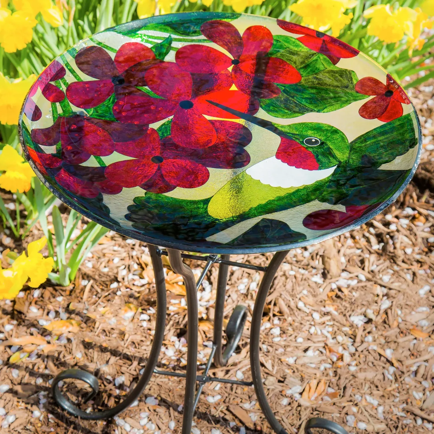 Plow & Hearth Birdbaths>16" Glass bird bath w/ Stand, Hummingbird
