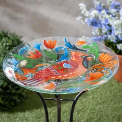 Plow & Hearth Birdbaths>18" Glass Folk Art Bird Bath, Cardinal