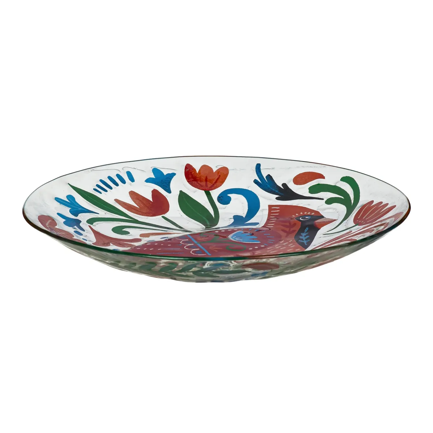 Plow & Hearth Birdbaths>18" Glass Folk Art Bird Bath, Cardinal