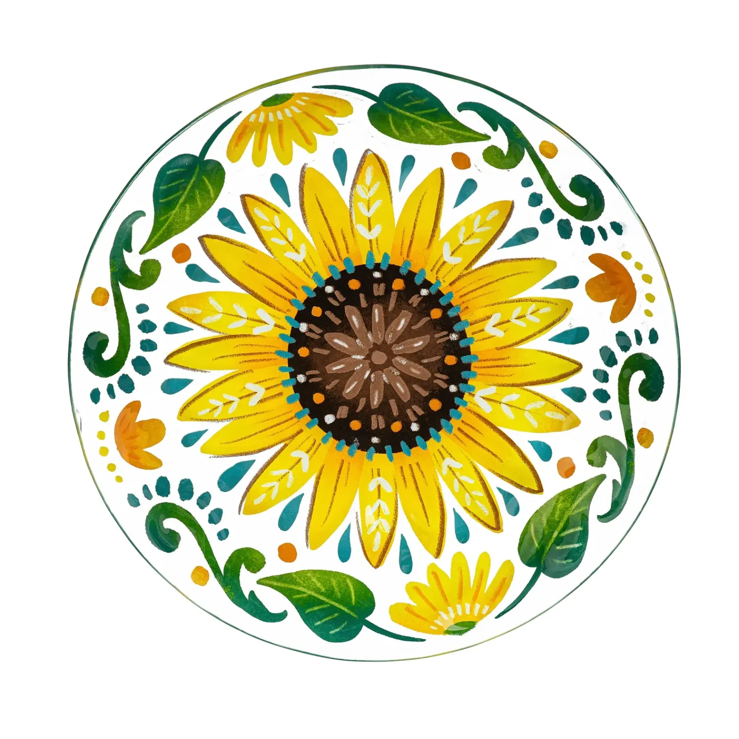 Plow & Hearth Birdbaths>18" Glass Folk Art Bird Bath, Sunflower