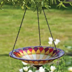 Plow & Hearth Birdbaths>14" Glass Hanging Birdbath, Tiffany