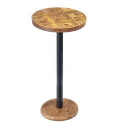 Plow & Hearth Accent Tables|Outdoor Side Tables>24" H x 12" D Mango Wood with Round Mosaic Wood Finish Top Drink Table