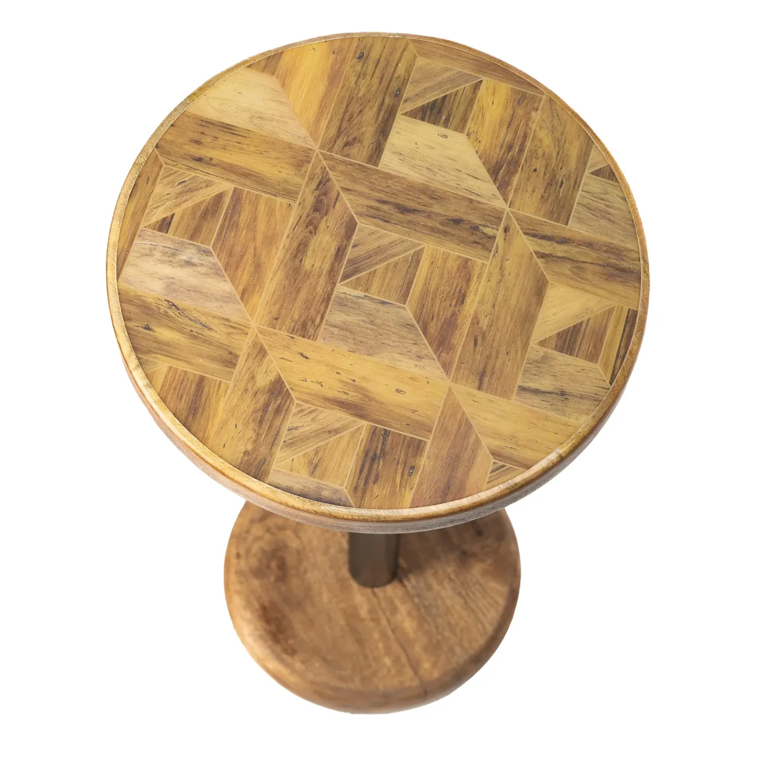 Plow & Hearth Accent Tables|Outdoor Side Tables>24" H x 12" D Mango Wood with Round Mosaic Wood Finish Top Drink Table