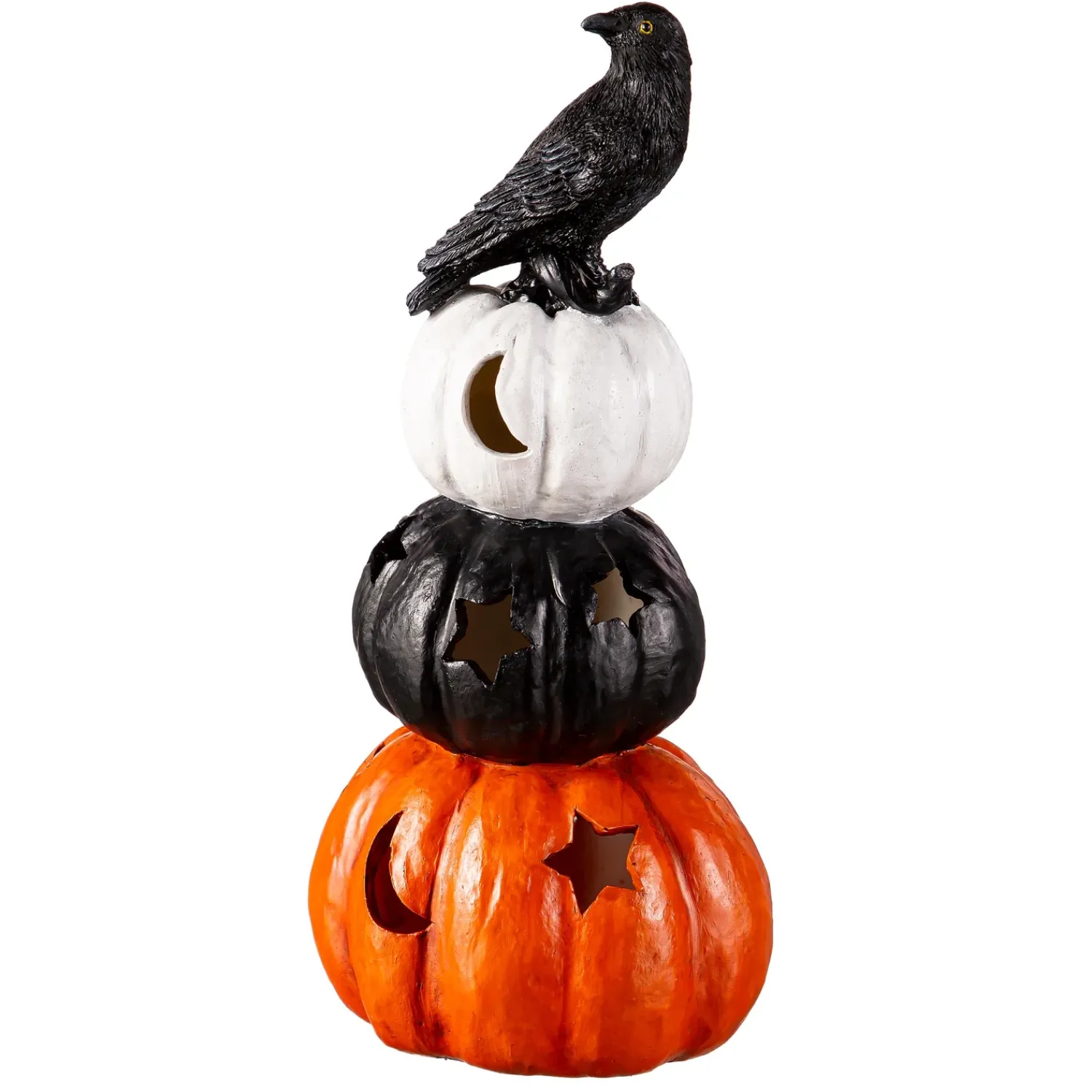 Plow & Hearth Garden Statues|Lighted Garden Decorations>10.35" LED Resin Jack O'Lantern Pumpkins with Crow Tabletop Décor