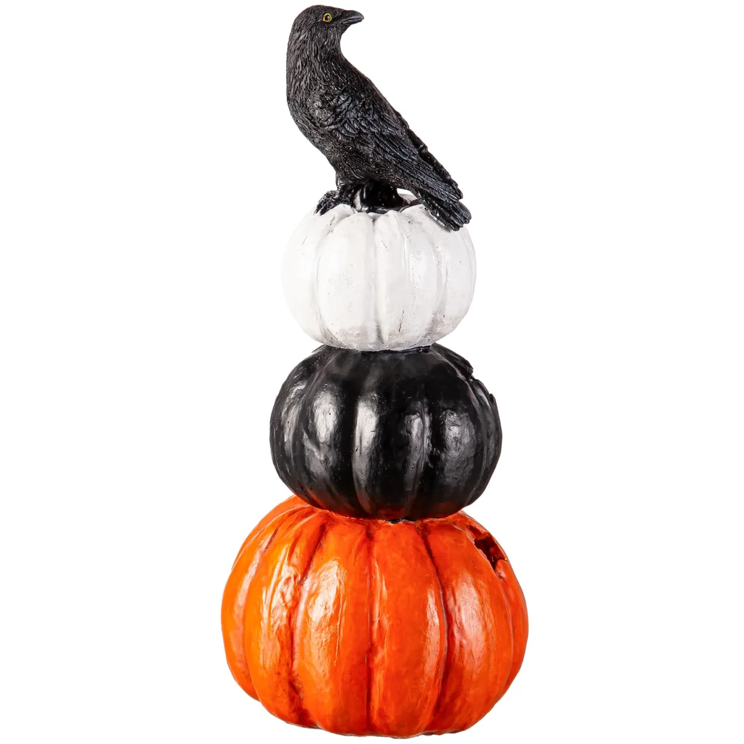Plow & Hearth Garden Statues|Lighted Garden Decorations>10.35" LED Resin Jack O'Lantern Pumpkins with Crow Tabletop Décor