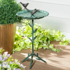 Plow & Hearth Birdbaths>12" Metal Green Bird Bath With Stand