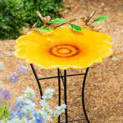 Plow & Hearth Birdbaths>17" Metal Sculpted Edge Bird Bath, Sunflower