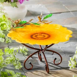 Plow & Hearth Birdbaths>17" Metal Sculpted Edge Bird Bath, Sunflower