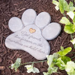 Plow & Hearth Memorial & Garden Plaques|Pathways & Stepping Stones>11" Paw Shaped Pet Memorial Garden Stone, Best Friends Live Forever