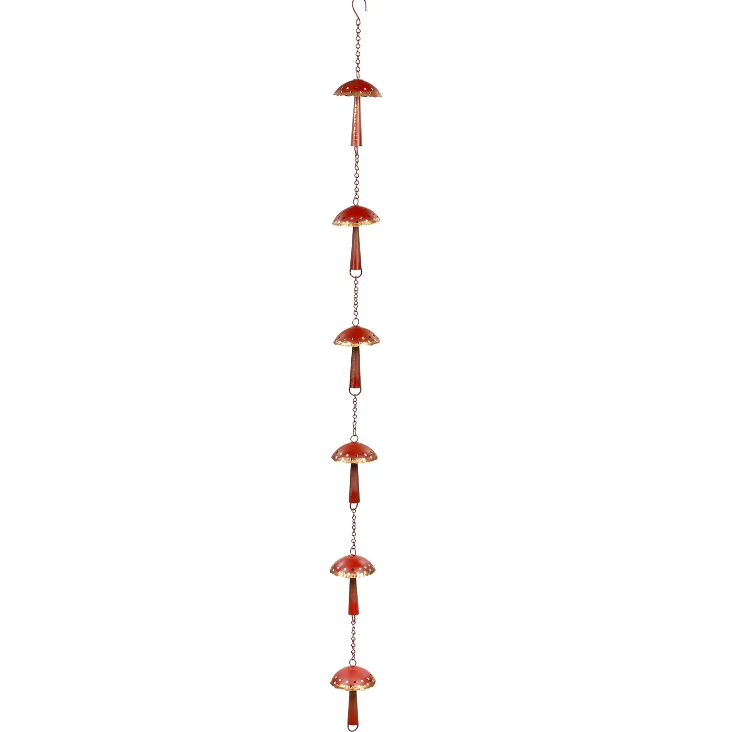 Plow & Hearth Wind Chimes & Mobiles>72" Red Metal Mushroom Rain Chain