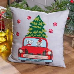 Plow & Hearth Decorative Pillows>18.5" Red Truck with Dogs Square Pillow