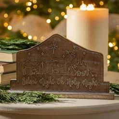 Plow & Hearth Decorative Accents>11" Wood Nativity Table Decor, "Silent Night Oh Holy Night"