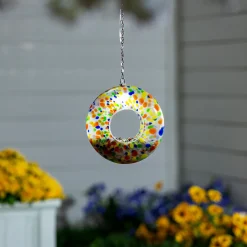 Plow & Hearth Solar Accents|Bird Feeders>8"D Solar Art Glass Fly Through Bird Feeder, Color Wheel