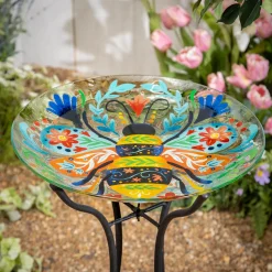 Plow & Hearth Birdbaths>18"Glass Folk Art Bird Bath, Bumblebee