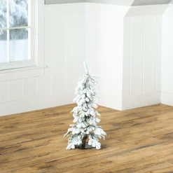 Plow & Hearth Lighted Trees & Garlands>18"H Monte Rosa Flocked Alpine Fir Tabletop Tree