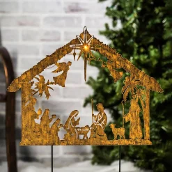 Plow & Hearth Garden Stakes|Solar Accents>28"H Solar Illuminated Nativity Stake