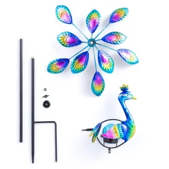 Plow & Hearth Wind Spinners>37"H Solar Peacock Staked Wind Spinner