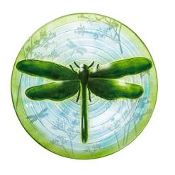 Plow & Hearth Birdbaths>18"Hand Painted and Embossed Glass Bird Bath, Fluttering Dragonfly Pond
