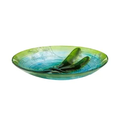 Plow & Hearth Birdbaths>18"Hand Painted and Embossed Glass Bird Bath, Fluttering Dragonfly Pond
