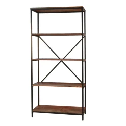 Plow & Hearth Bookshelves & Wall Shelves>72"-High Five-Shelf Wood and Metal Bookcase Chestnut