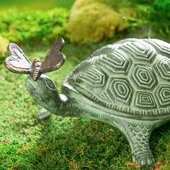 Plow & Hearth Garden Statues>14"L Verdigris Metal Garden Statuary, Turtle and Butterfly