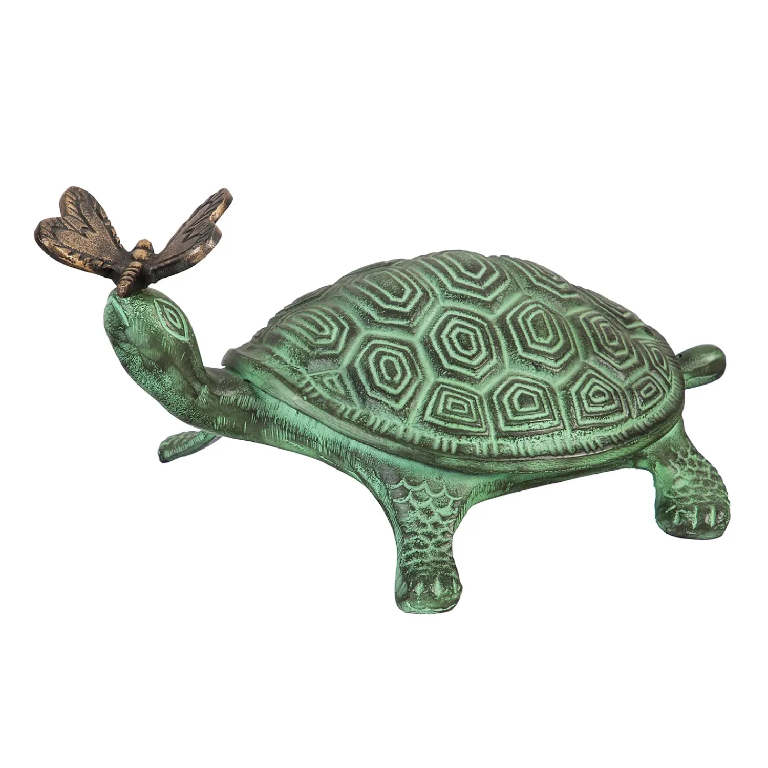 Plow & Hearth Garden Statues>14"L Verdigris Metal Garden Statuary, Turtle and Butterfly