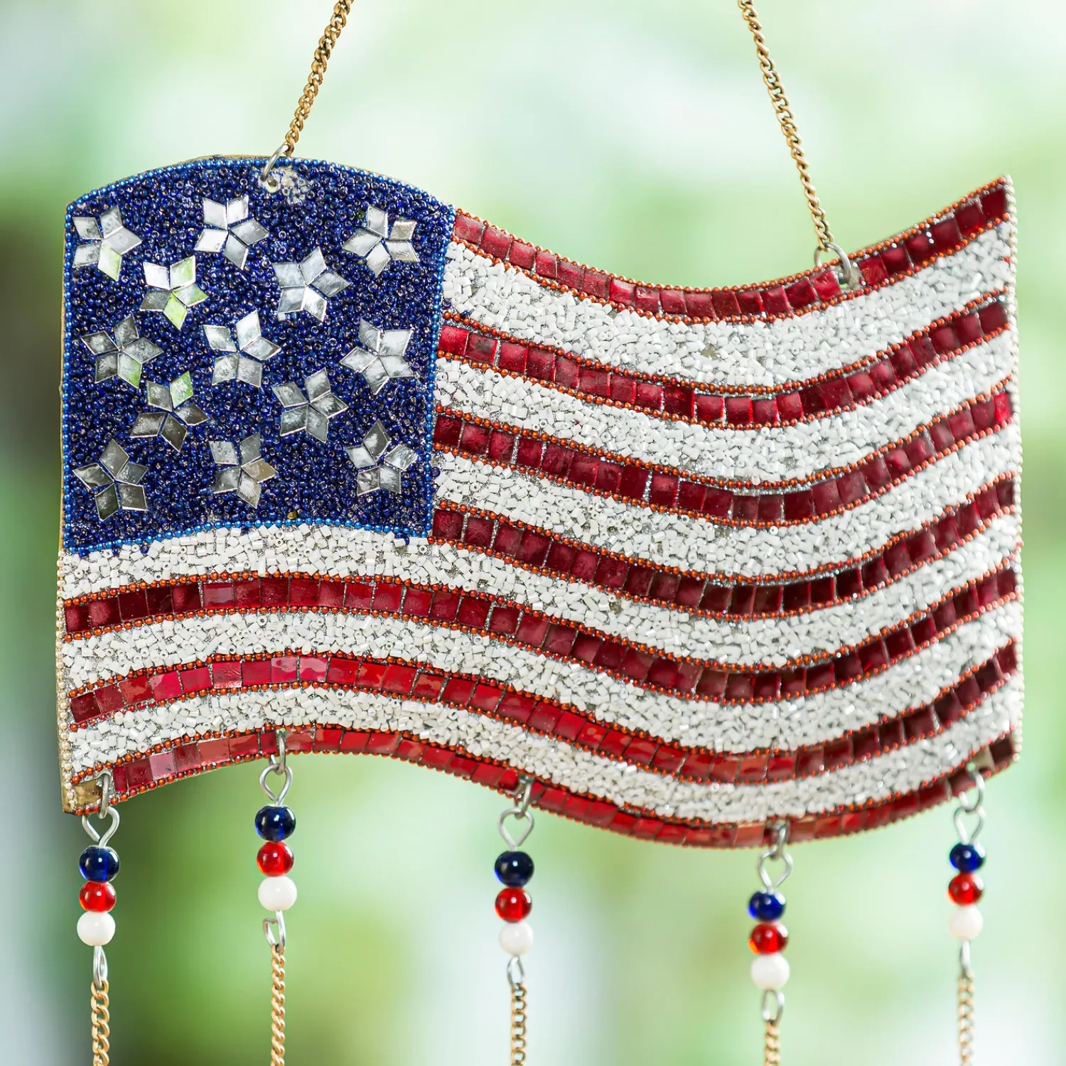 Plow & Hearth Wind Chimes & Mobiles>27"W American Flag Beaded Wind Chime