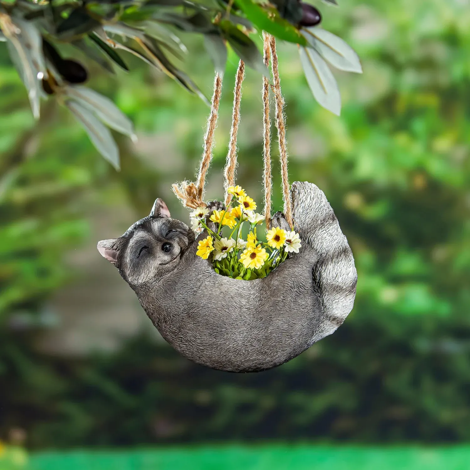 Plow & Hearth Planters & Plant Stands>Raccoon Hanging Planter with Jute