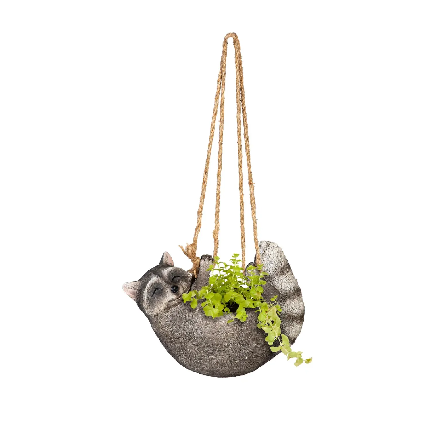 Plow & Hearth Planters & Plant Stands>Raccoon Hanging Planter with Jute