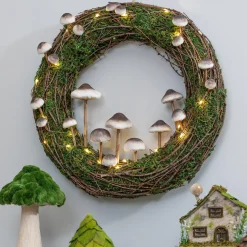 Plow & Hearth Wreaths|Faux Flowers & Plants>Rattan Mushroom Wreath With Lights