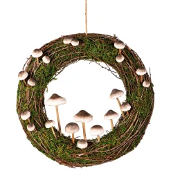 Plow & Hearth Wreaths|Faux Flowers & Plants>Rattan Mushroom Wreath With Lights