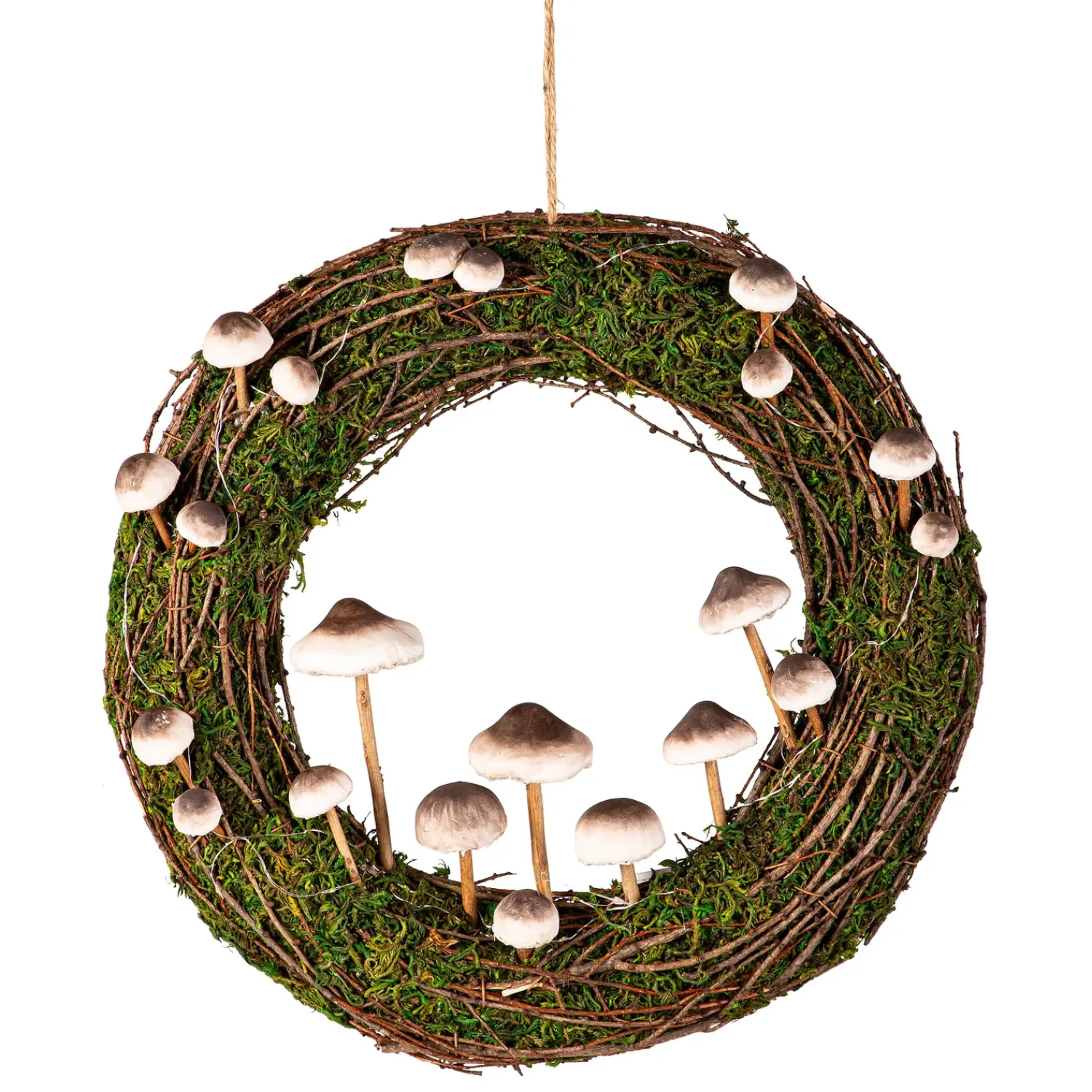 Plow & Hearth Wreaths|Faux Flowers & Plants>Rattan Mushroom Wreath With Lights