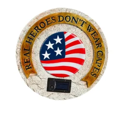 Plow & Hearth Solar Accents>Real Heros Don't Wear Capes Solar Garden Stone, Military/Americana