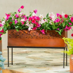 Plow & Hearth Planters & Plant Stands>Rectangular Metal Planter with Laser Cut Florals
