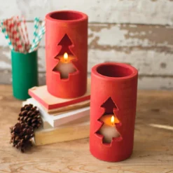 Plow & Hearth Candles & Lanterns>Red Clay Holiday Tree Luminaries, Set of 6