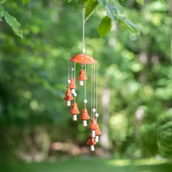 Plow & Hearth Wind Chimes & Mobiles>Red Mushroom Ceramic Hanging Garden Decor
