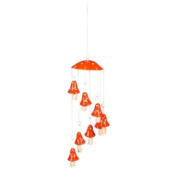 Plow & Hearth Wind Chimes & Mobiles>Red Mushroom Ceramic Hanging Garden Decor