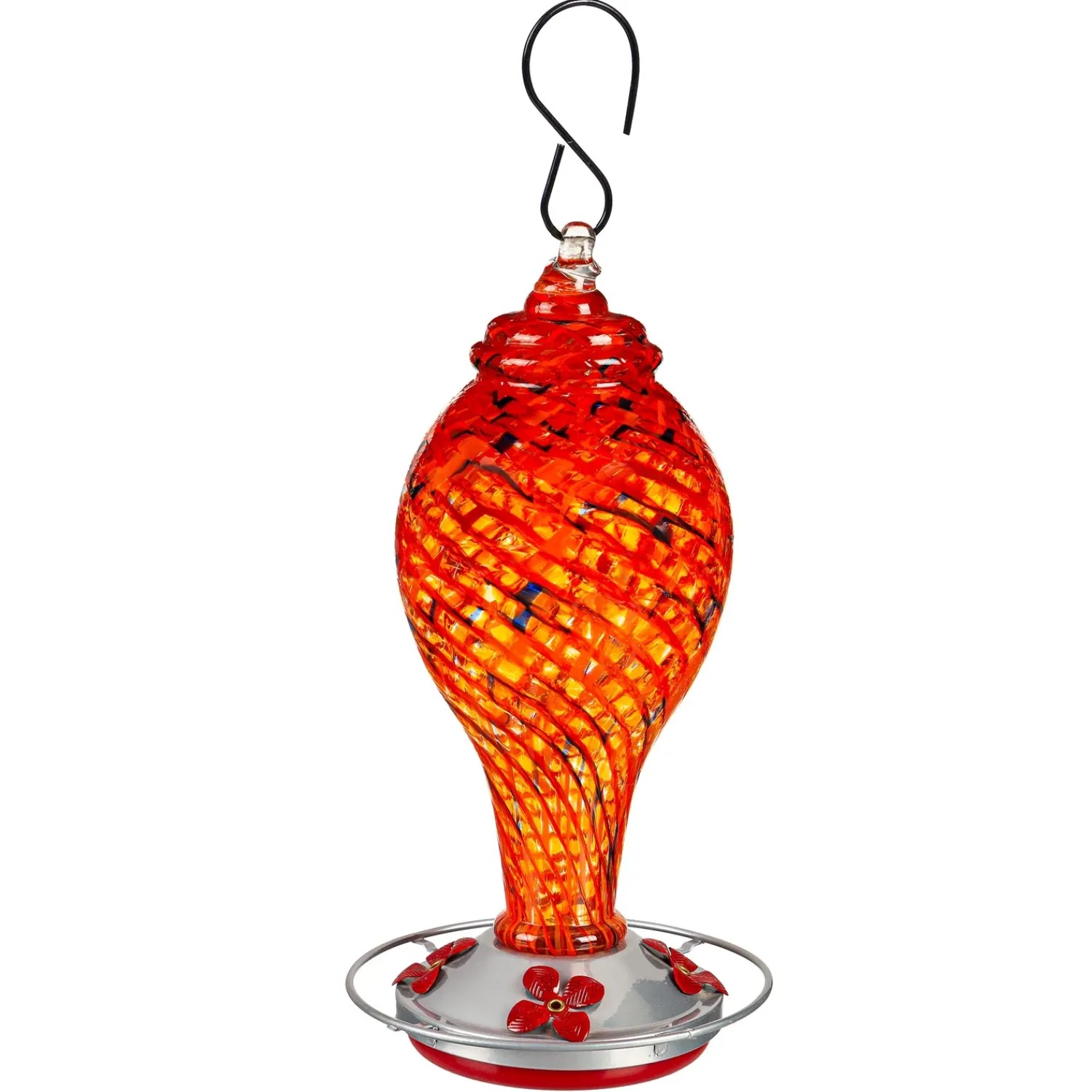 Plow & Hearth Hummingbird Feeders>Red Speckled Art Glass Hummingbird Feeder with Bronze Gondola
