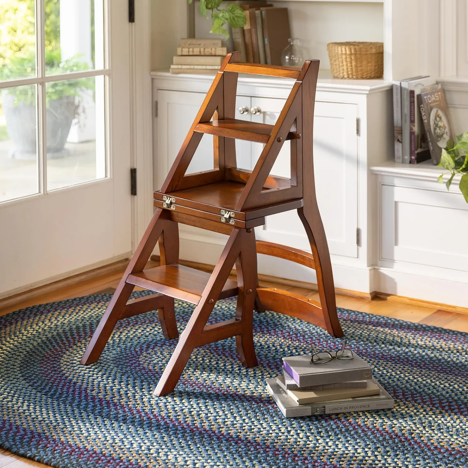 Plow & Hearth Chairs & Rockers|Rockers & Gliders>Reproduction Parawood Ben Franklin Convertible Ladder Chair Chestnut
