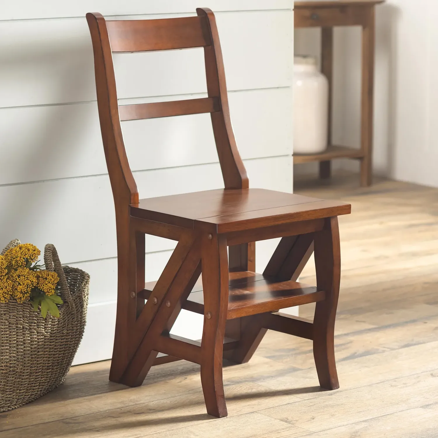 Plow & Hearth Chairs & Rockers|Rockers & Gliders>Reproduction Parawood Ben Franklin Convertible Ladder Chair Chestnut