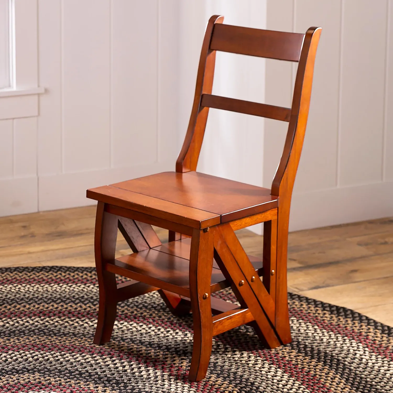 Plow & Hearth Chairs & Rockers|Rockers & Gliders>Reproduction Parawood Ben Franklin Convertible Ladder Chair Chestnut