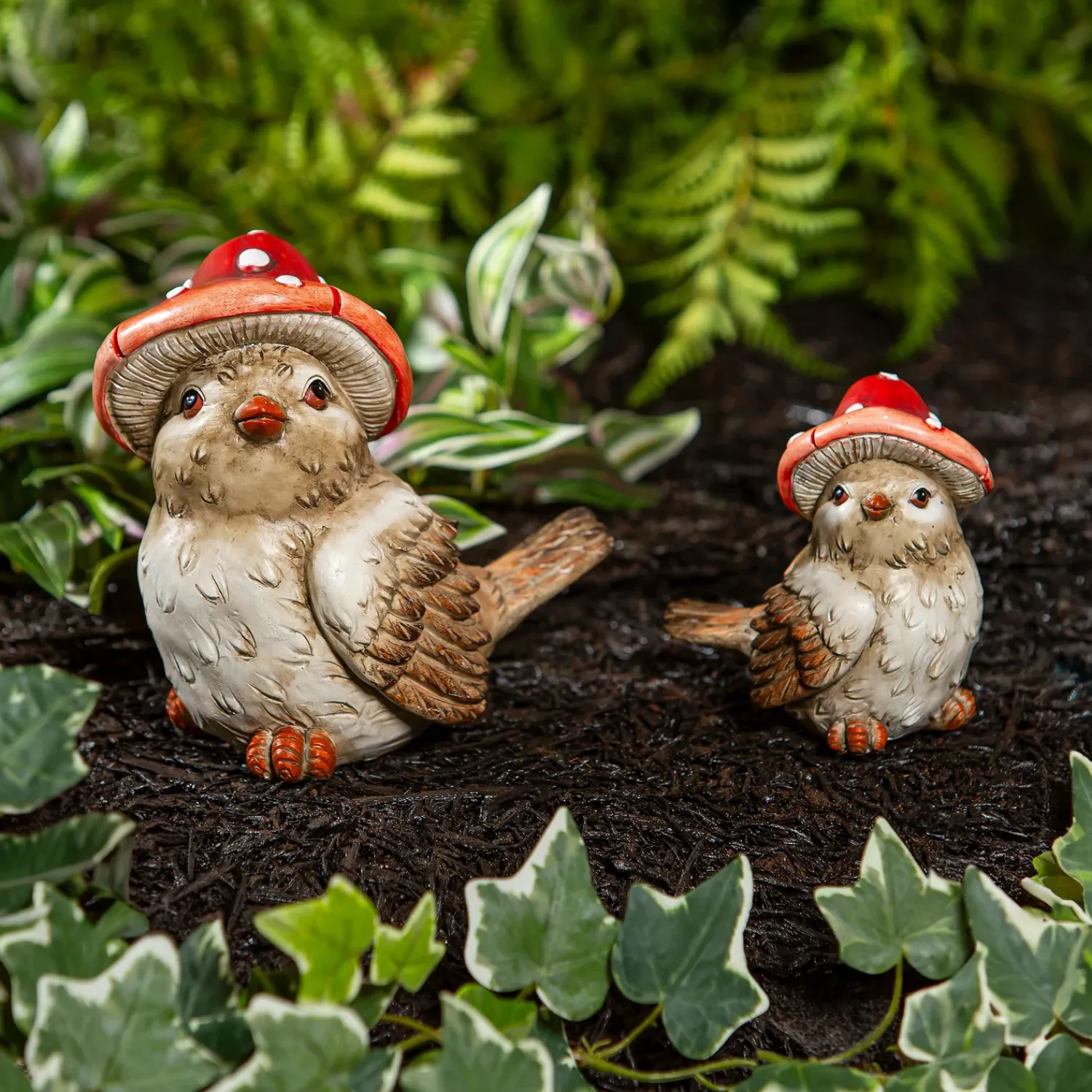 Plow & Hearth Garden Statues>Resin Mushroom Birds Statue Set, 7"H
