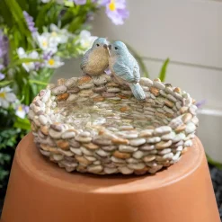 Plow & Hearth Birdbaths>Resin Pebble Bird Bath With Birds